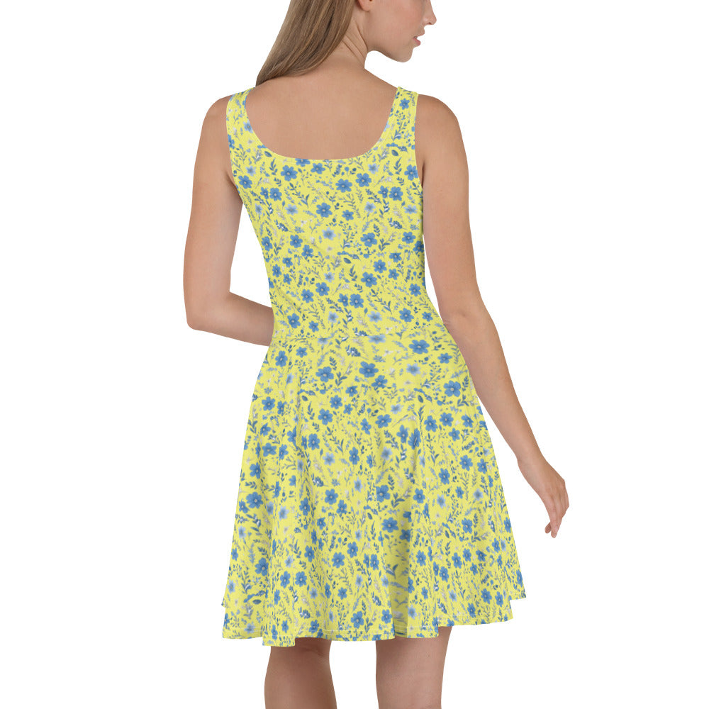 HOMAIX Robe Patineuse jaune Parsemée de Fleurs Délicates