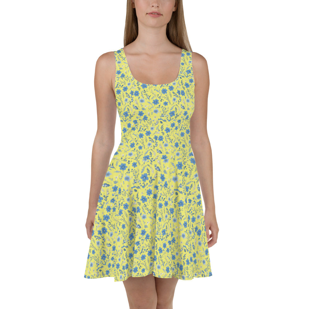 HOMAIX Robe Patineuse jaune Parsemée de Fleurs Délicates