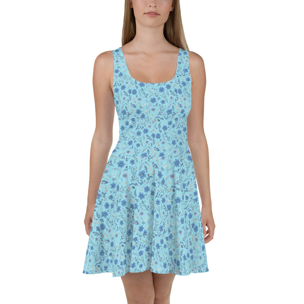HOMAIX Robe Patineuse Bleu blizzard Parsemée de Fleurs Délicates