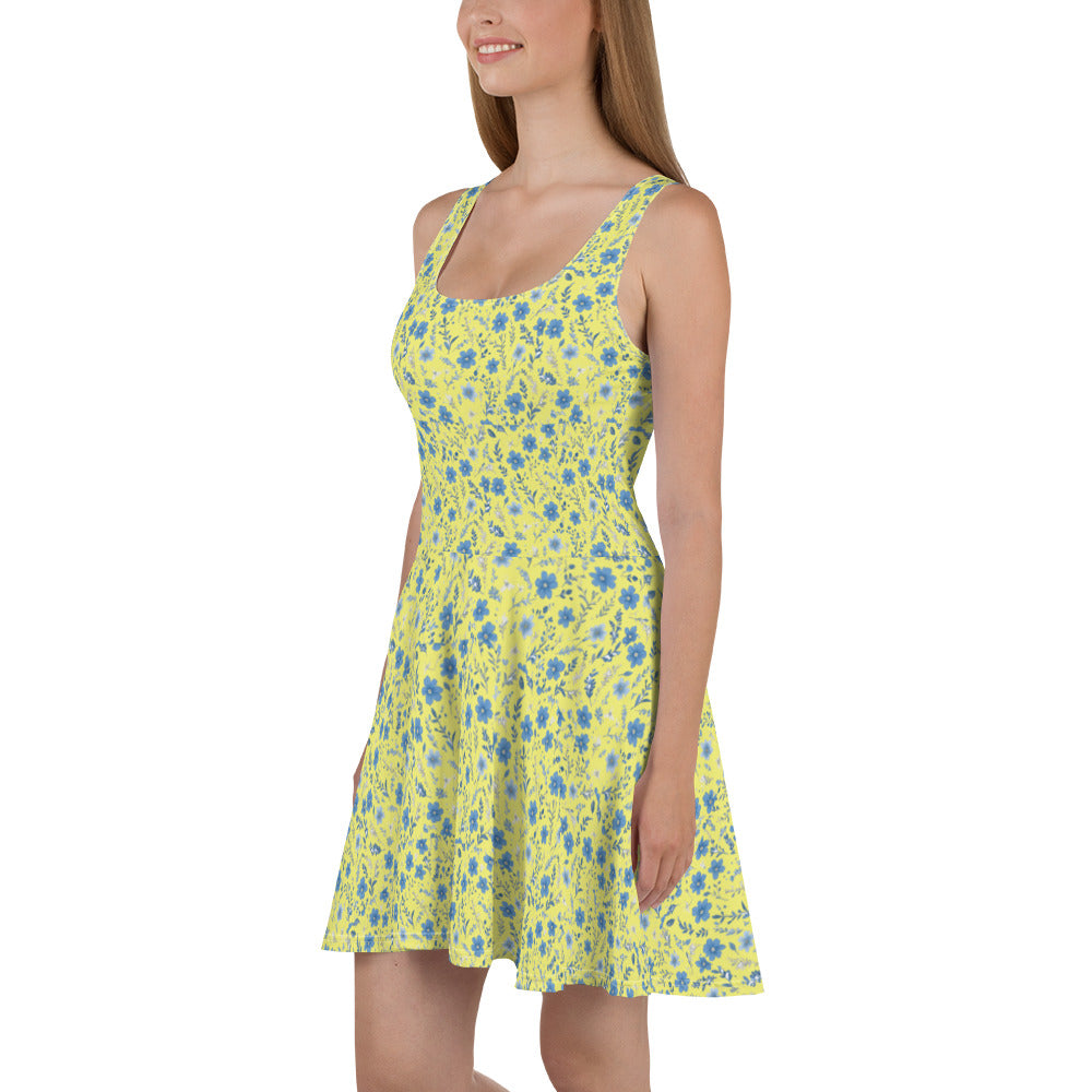 HOMAIX Robe Patineuse jaune Parsemée de Fleurs Délicates