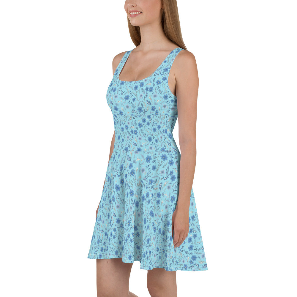 HOMAIX Robe Patineuse Bleu blizzard Parsemée de Fleurs Délicates