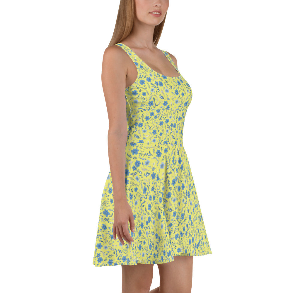 HOMAIX Robe Patineuse jaune Parsemée de Fleurs Délicates