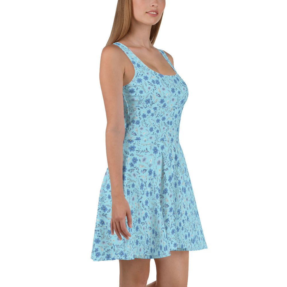 HOMAIX Robe Patineuse Bleu blizzard Parsemée de Fleurs Délicates
