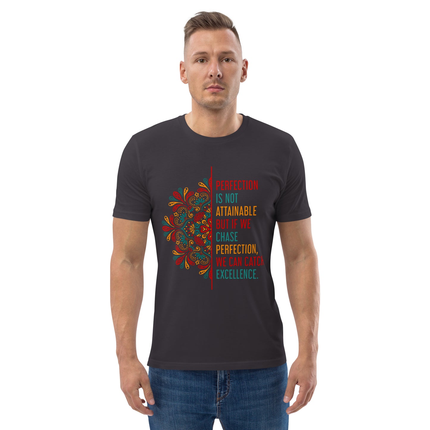HOMAIX T-shirt unisexe en coton biologique avec message inspirant "Perfection is not attainable"