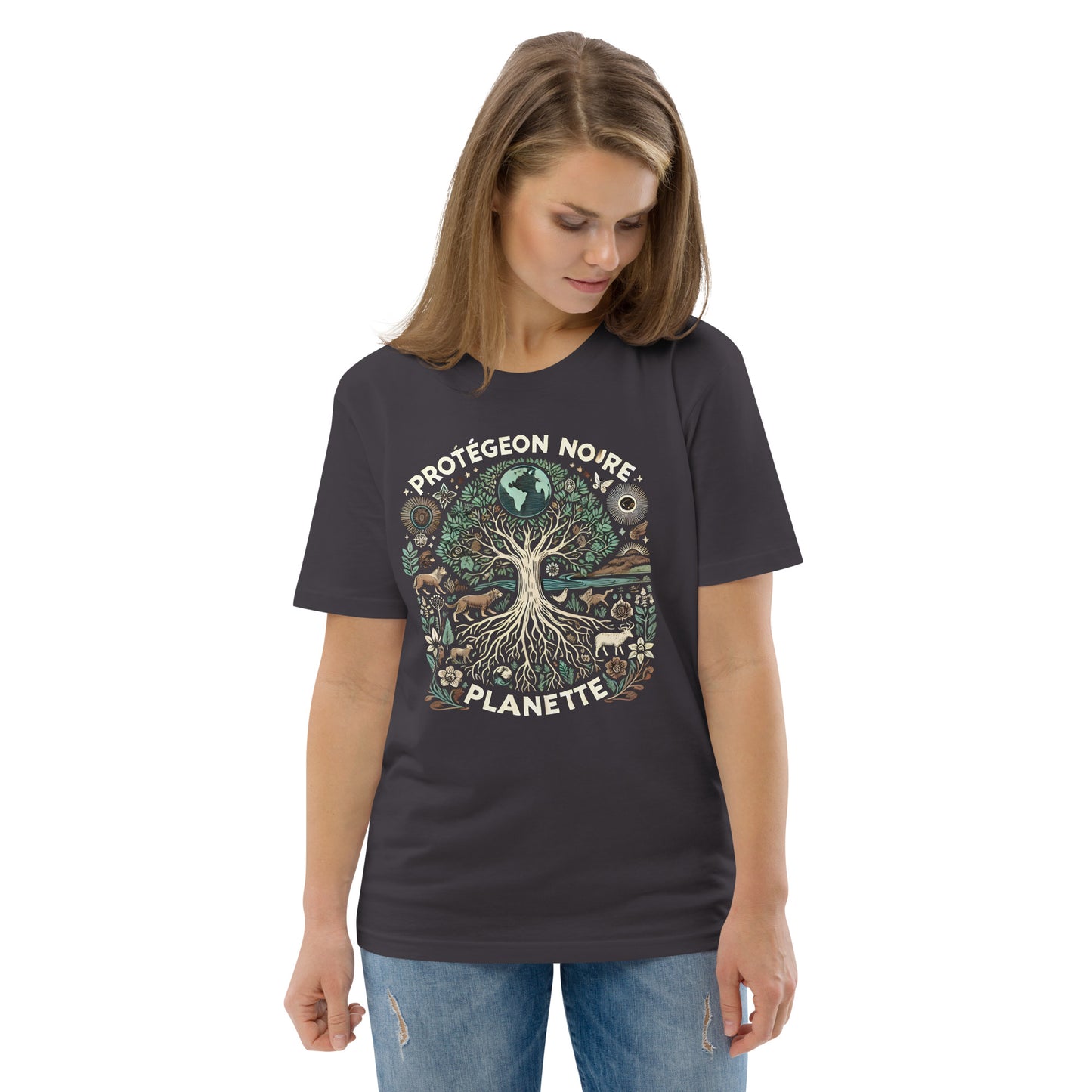HOMAIX T-shirt unisexe en coton biologique avec design "Protégeons notre planète"