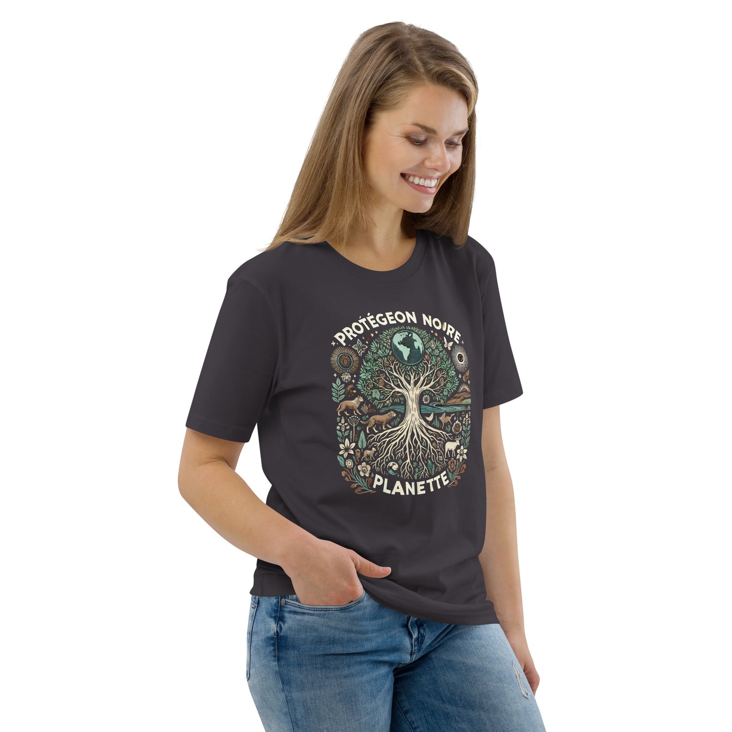 HOMAIX T-shirt unisexe en coton biologique avec design "Protégeons notre planète"