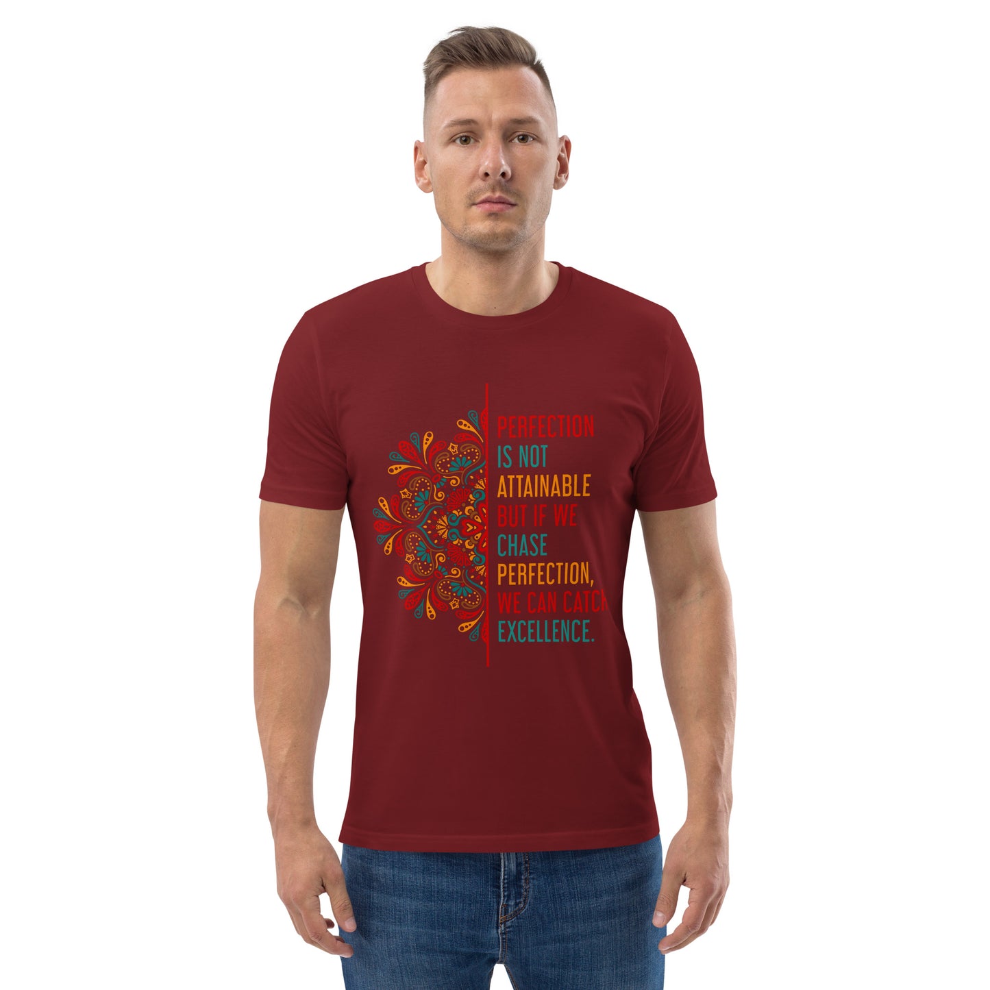 HOMAIX T-shirt unisexe en coton biologique avec message inspirant "Perfection is not attainable"