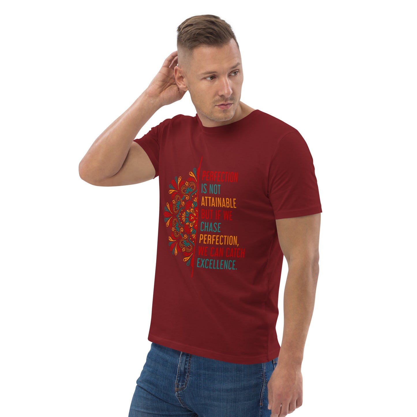 HOMAIX T-shirt unisexe en coton biologique avec message inspirant "Perfection is not attainable"