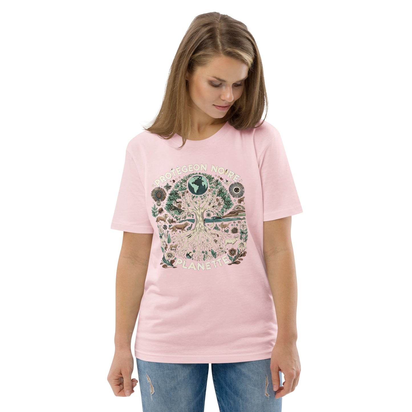 HOMAIX T-shirt unisexe en coton biologique avec design "Protégeons notre planète"