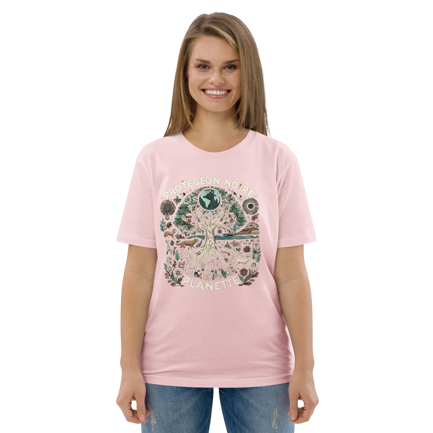 HOMAIX T-shirt unisexe en coton biologique avec design "Protégeons notre planète"