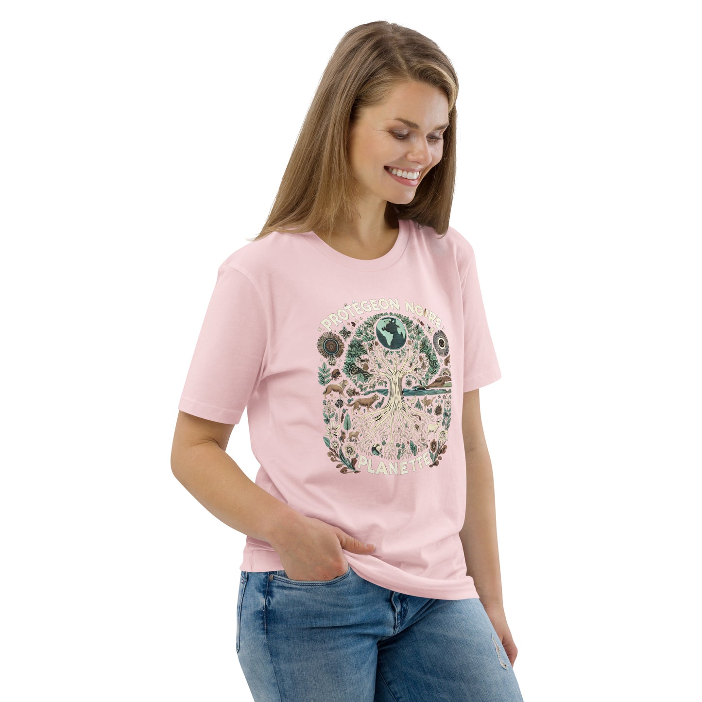 HOMAIX T-shirt unisexe en coton biologique avec design "Protégeons notre planète"