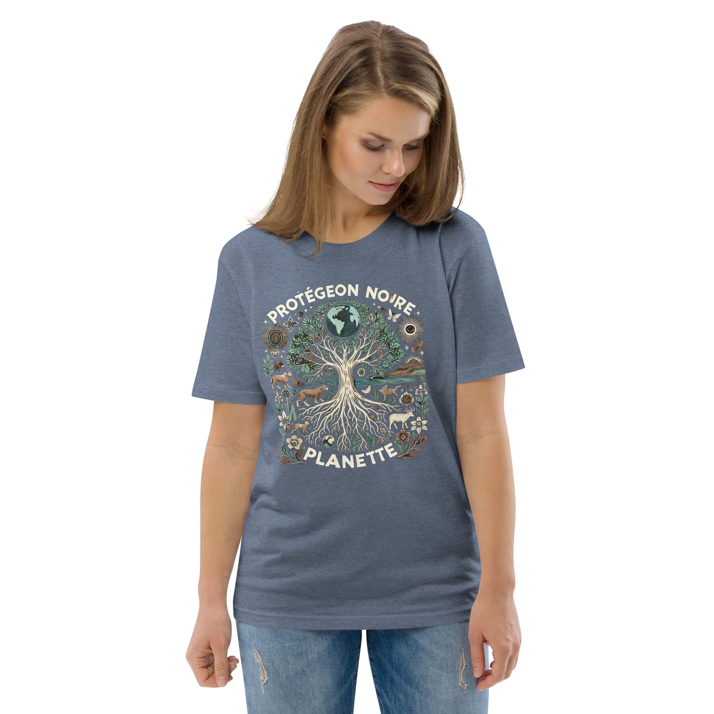HOMAIX T-shirt unisexe en coton biologique avec design "Protégeons notre planète"