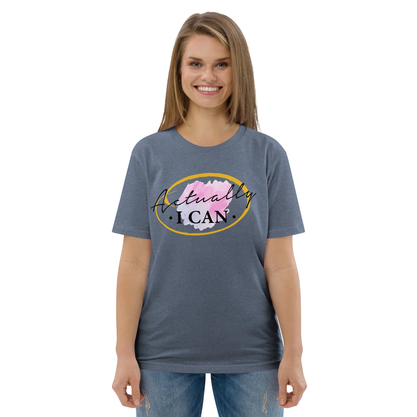 T-shirt unisexe en coton biologique avec message motivant "Actually, I Can"