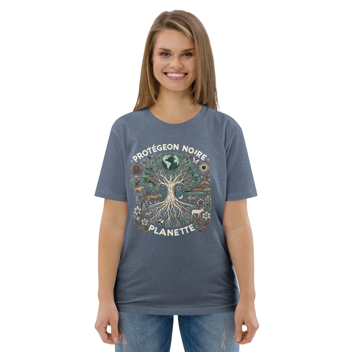 HOMAIX T-shirt unisexe en coton biologique avec design "Protégeons notre planète"