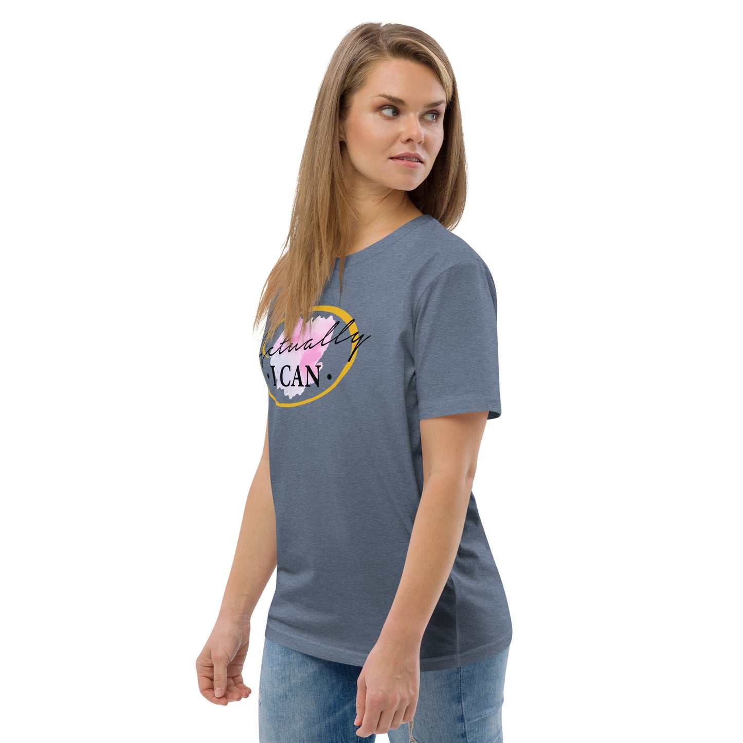 T-shirt unisexe en coton biologique avec message motivant "Actually, I Can"