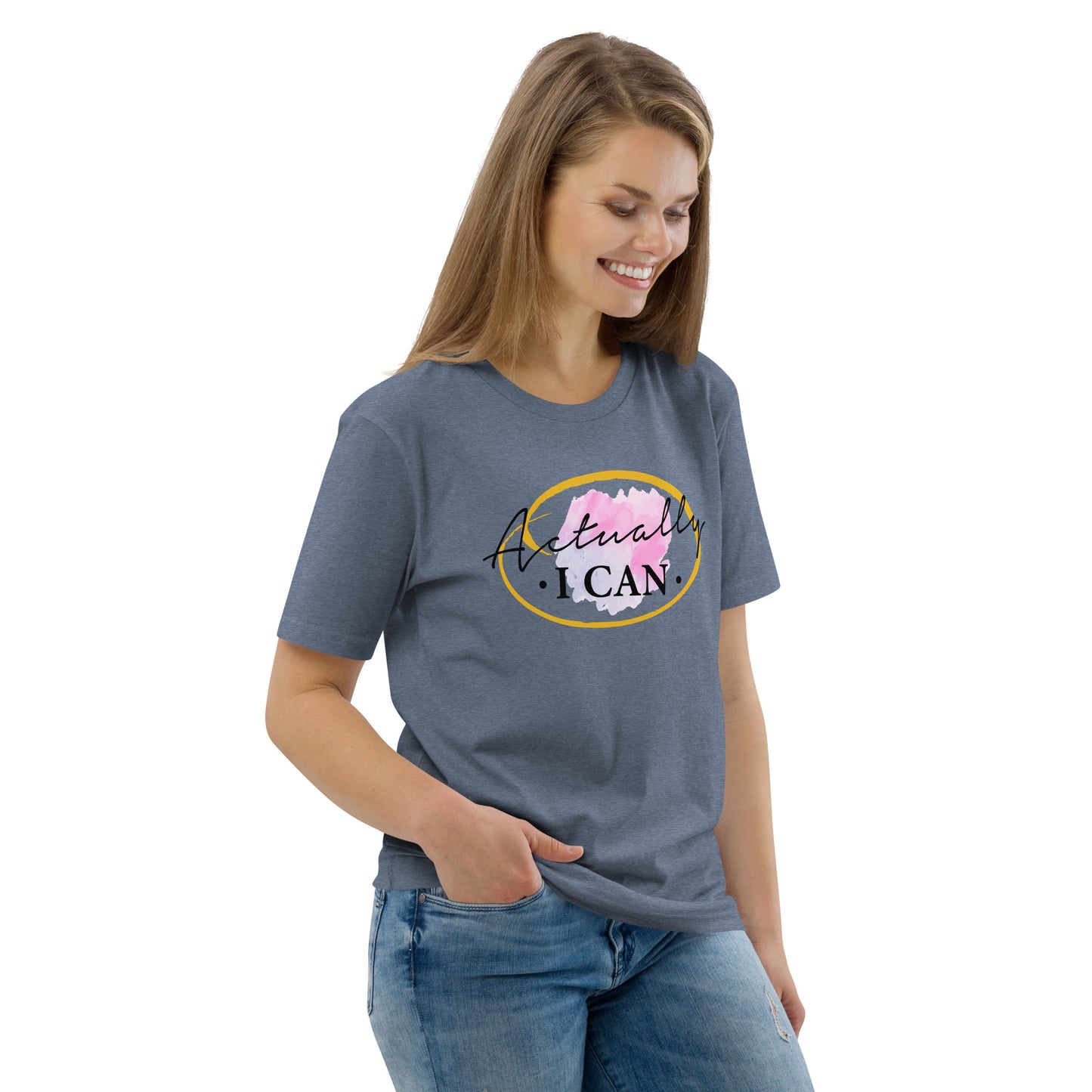 T-shirt unisexe en coton biologique avec message motivant "Actually, I Can"