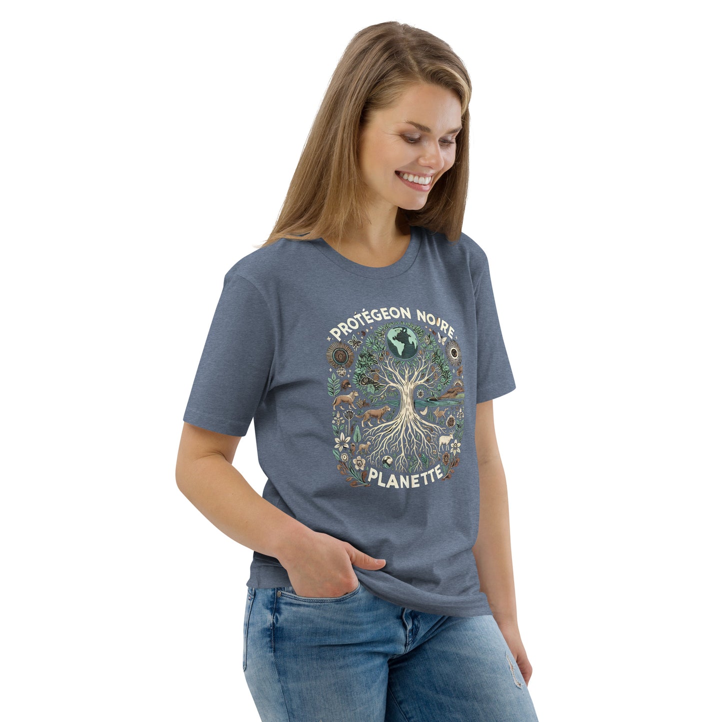HOMAIX T-shirt unisexe en coton biologique avec design "Protégeons notre planète"