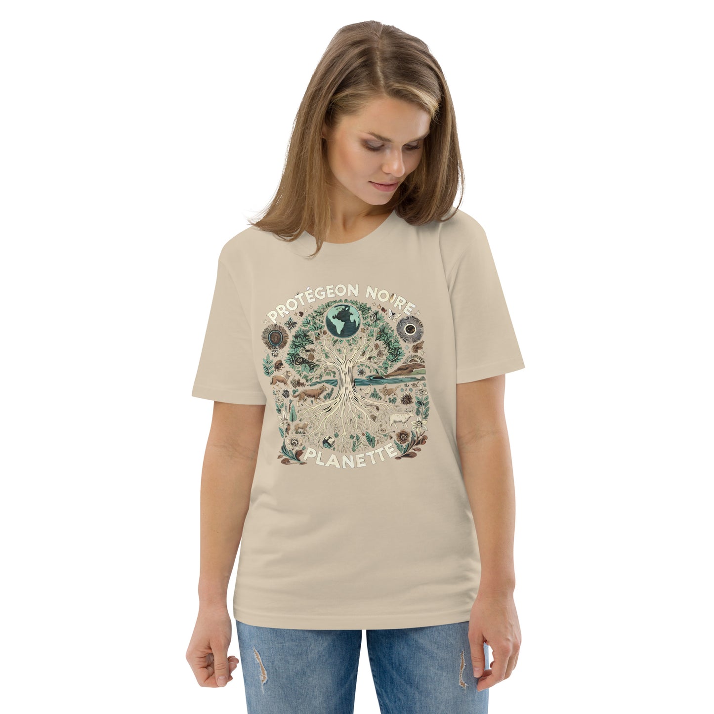 HOMAIX T-shirt unisexe en coton biologique avec design "Protégeons notre planète"