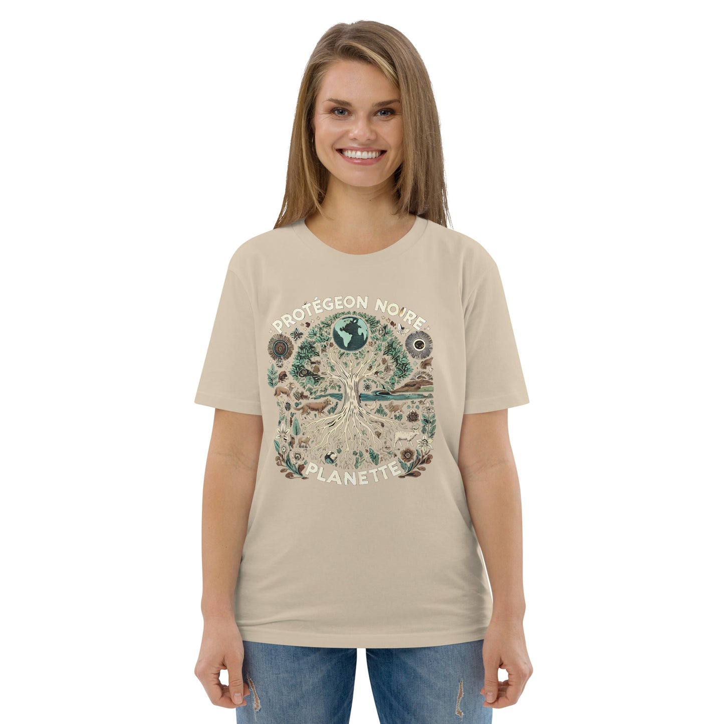 HOMAIX T-shirt unisexe en coton biologique avec design "Protégeons notre planète"