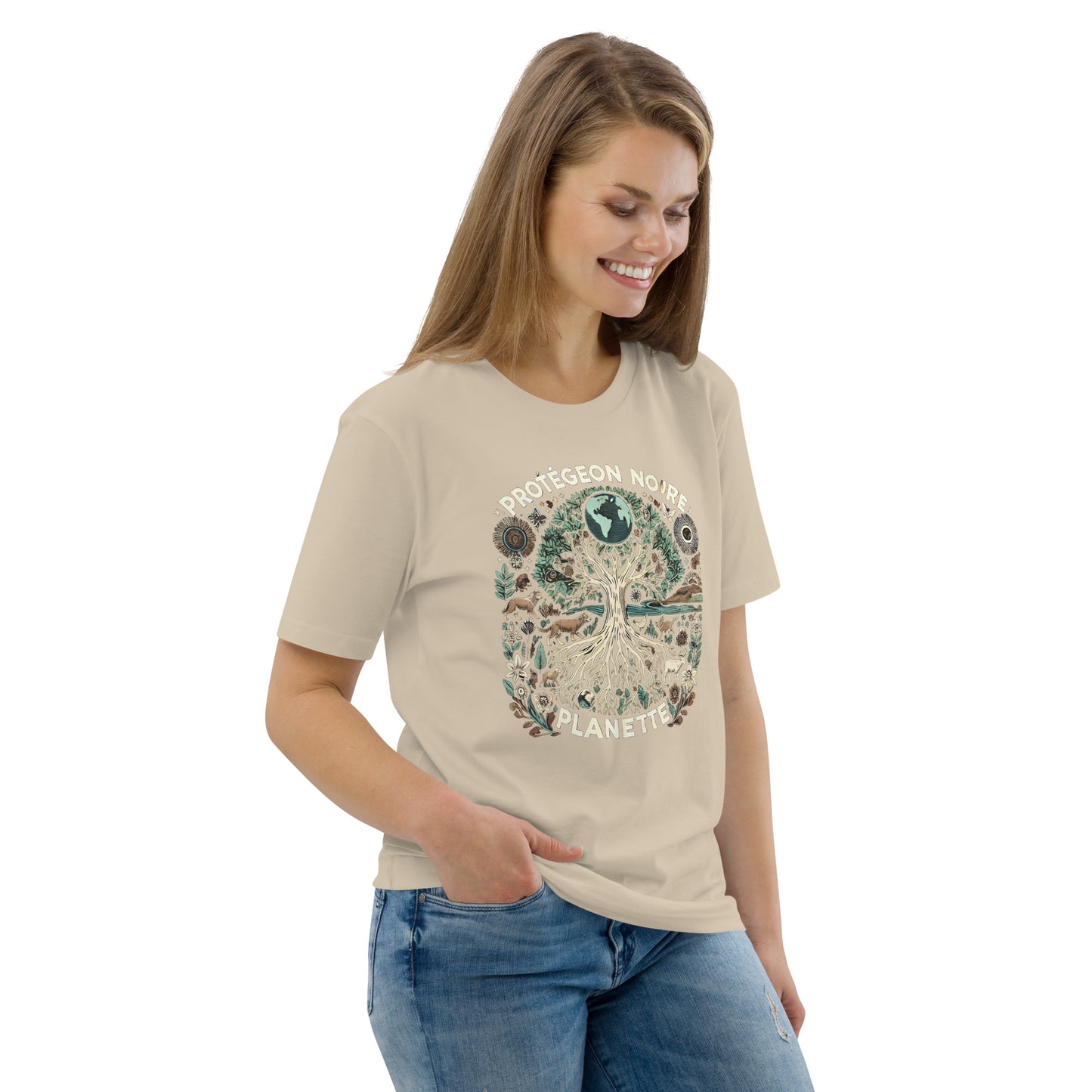 HOMAIX T-shirt unisexe en coton biologique avec design "Protégeons notre planète"