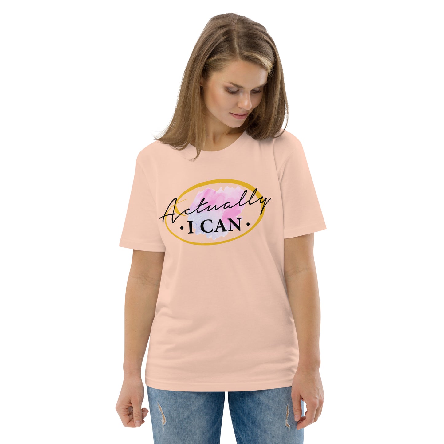 T-shirt unisexe en coton biologique avec message motivant "Actually, I Can"