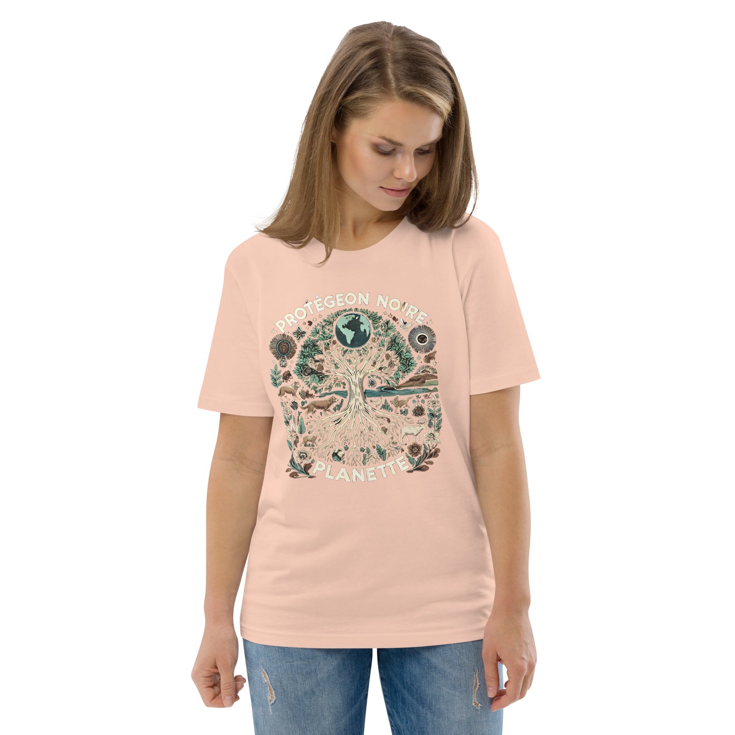 HOMAIX T-shirt unisexe en coton biologique avec design "Protégeons notre planète"