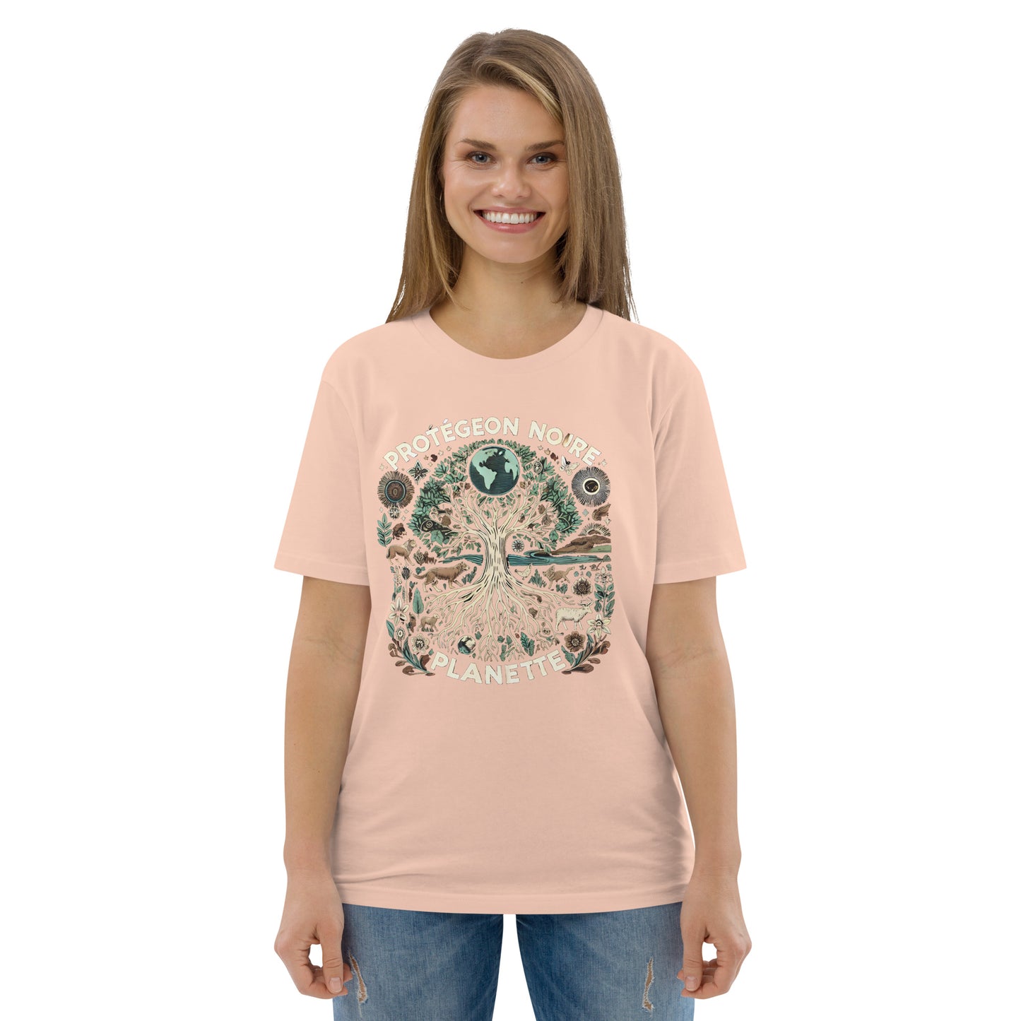 HOMAIX T-shirt unisexe en coton biologique avec design "Protégeons notre planète"