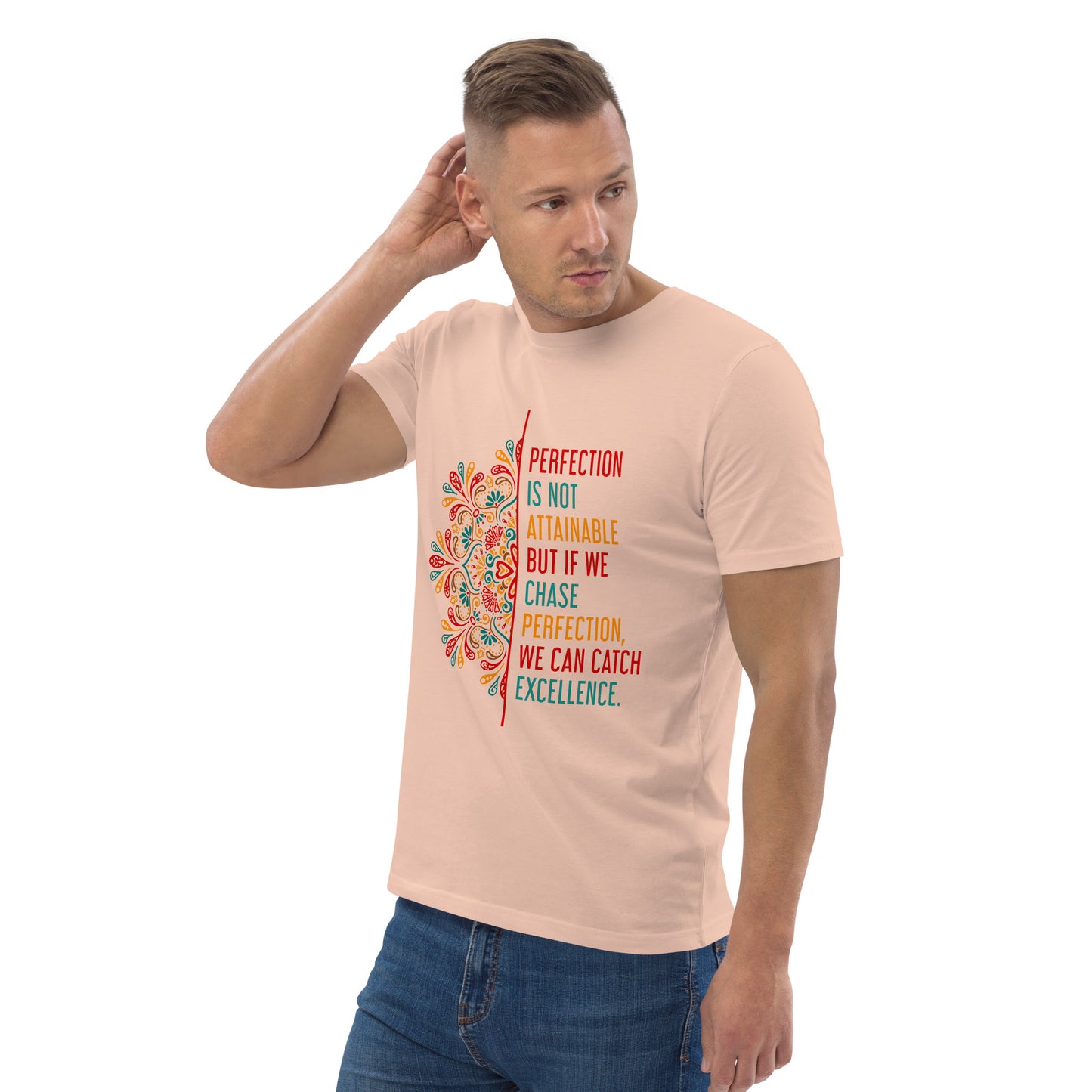HOMAIX T-shirt unisexe en coton biologique avec message inspirant "Perfection is not attainable"