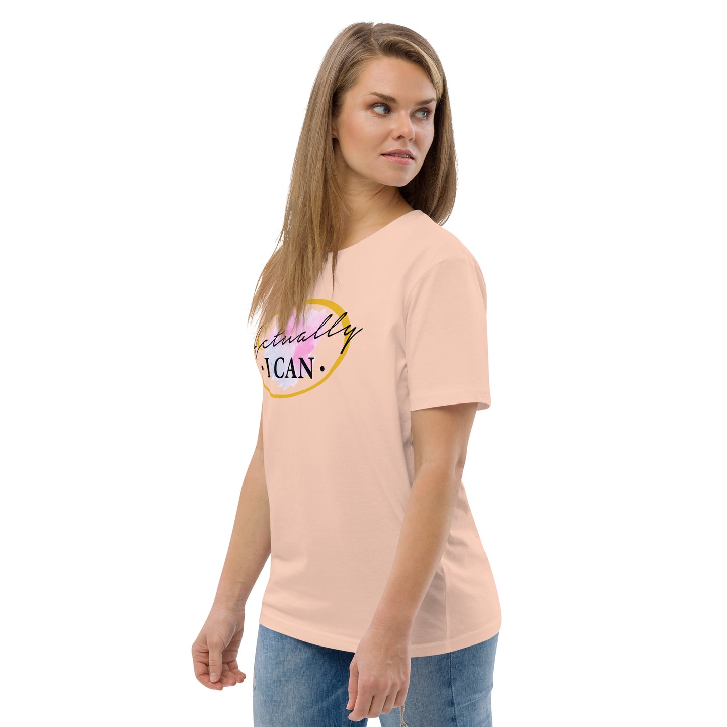 T-shirt unisexe en coton biologique avec message motivant "Actually, I Can"