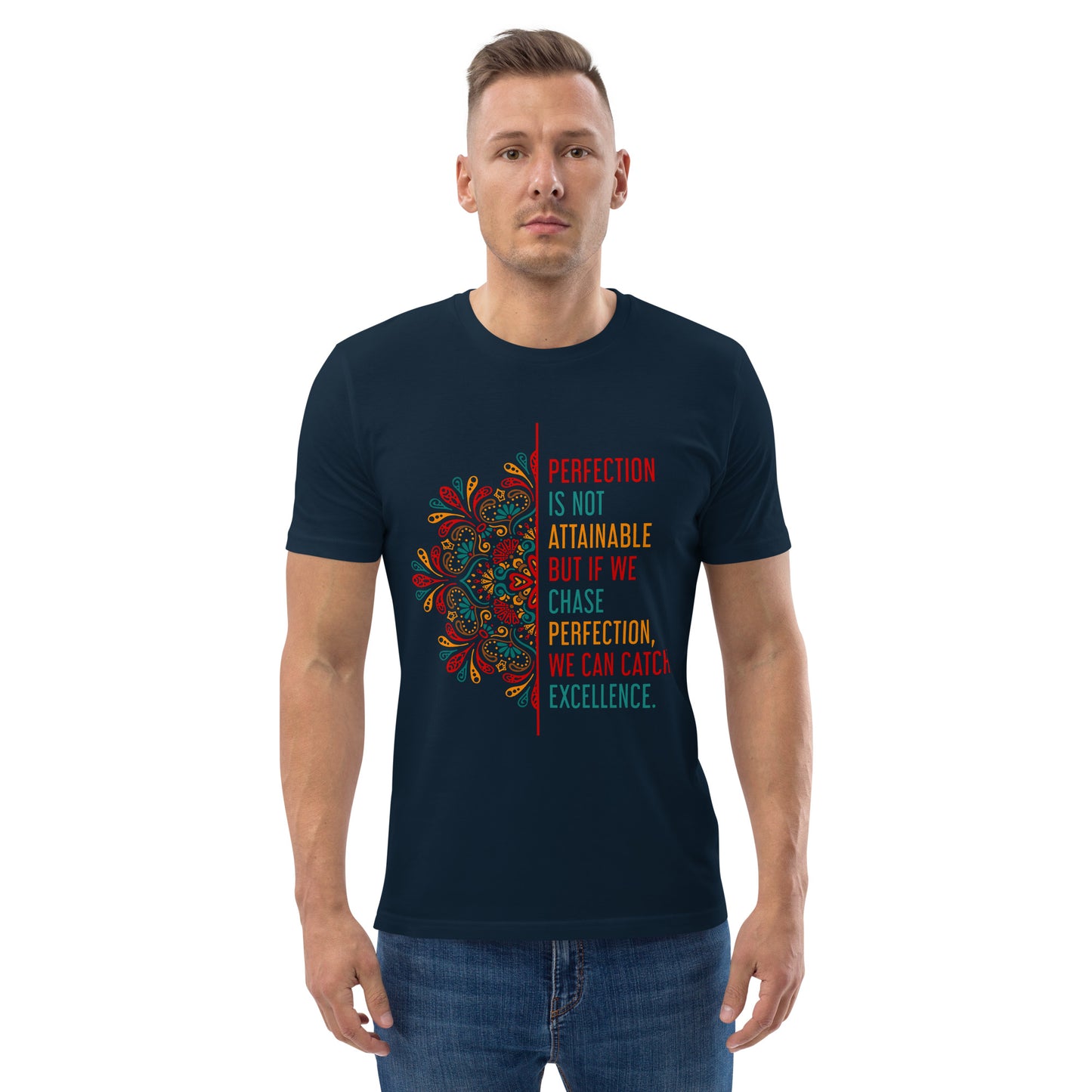 HOMAIX T-shirt unisexe en coton biologique avec message inspirant "Perfection is not attainable"