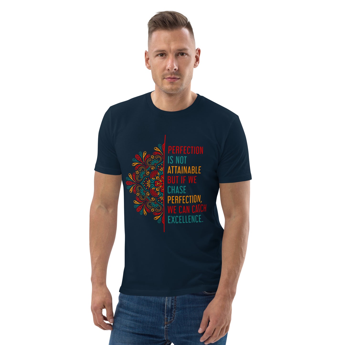 HOMAIX T-shirt unisexe en coton biologique avec message inspirant "Perfection is not attainable"