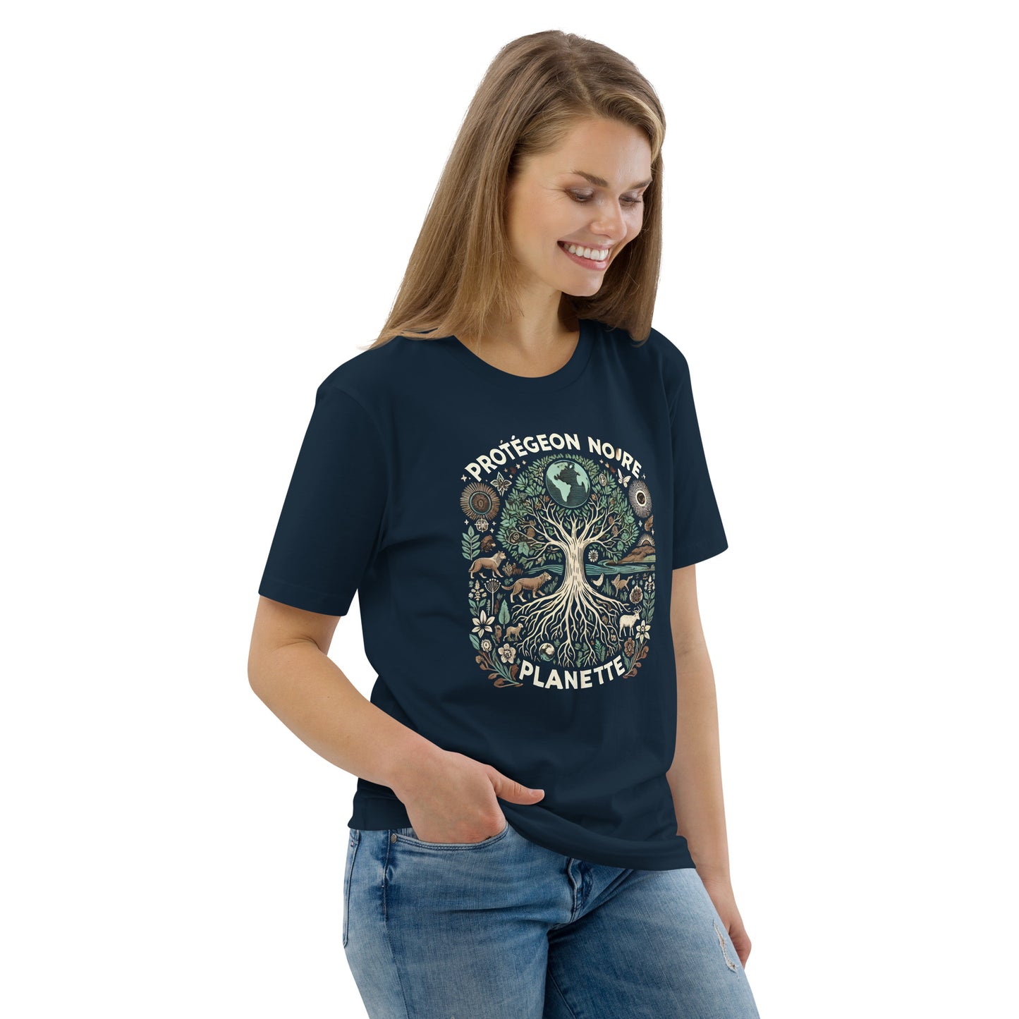 HOMAIX T-shirt unisexe en coton biologique avec design "Protégeons notre planète"