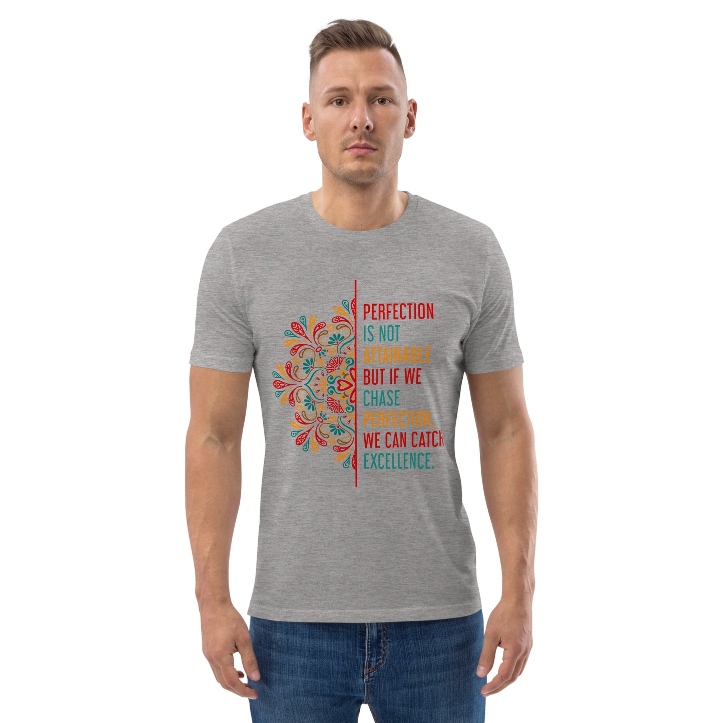 HOMAIX T-shirt unisexe en coton biologique avec message inspirant "Perfection is not attainable"
