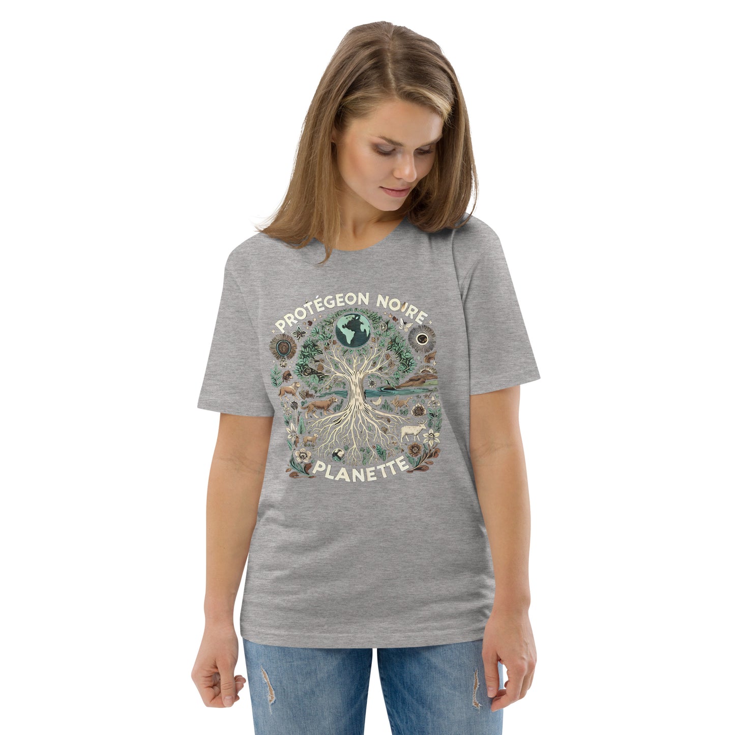 HOMAIX T-shirt unisexe en coton biologique avec design "Protégeons notre planète"