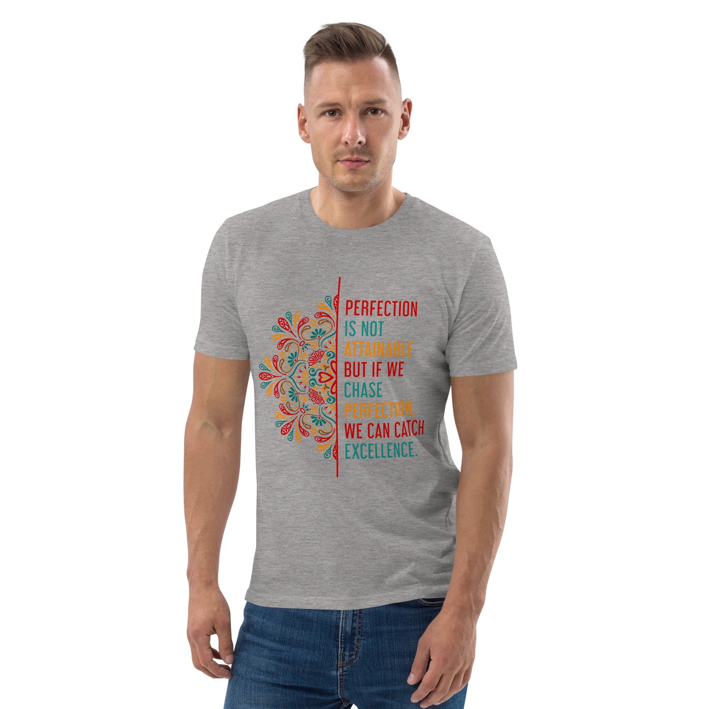 HOMAIX T-shirt unisexe en coton biologique avec message inspirant "Perfection is not attainable"