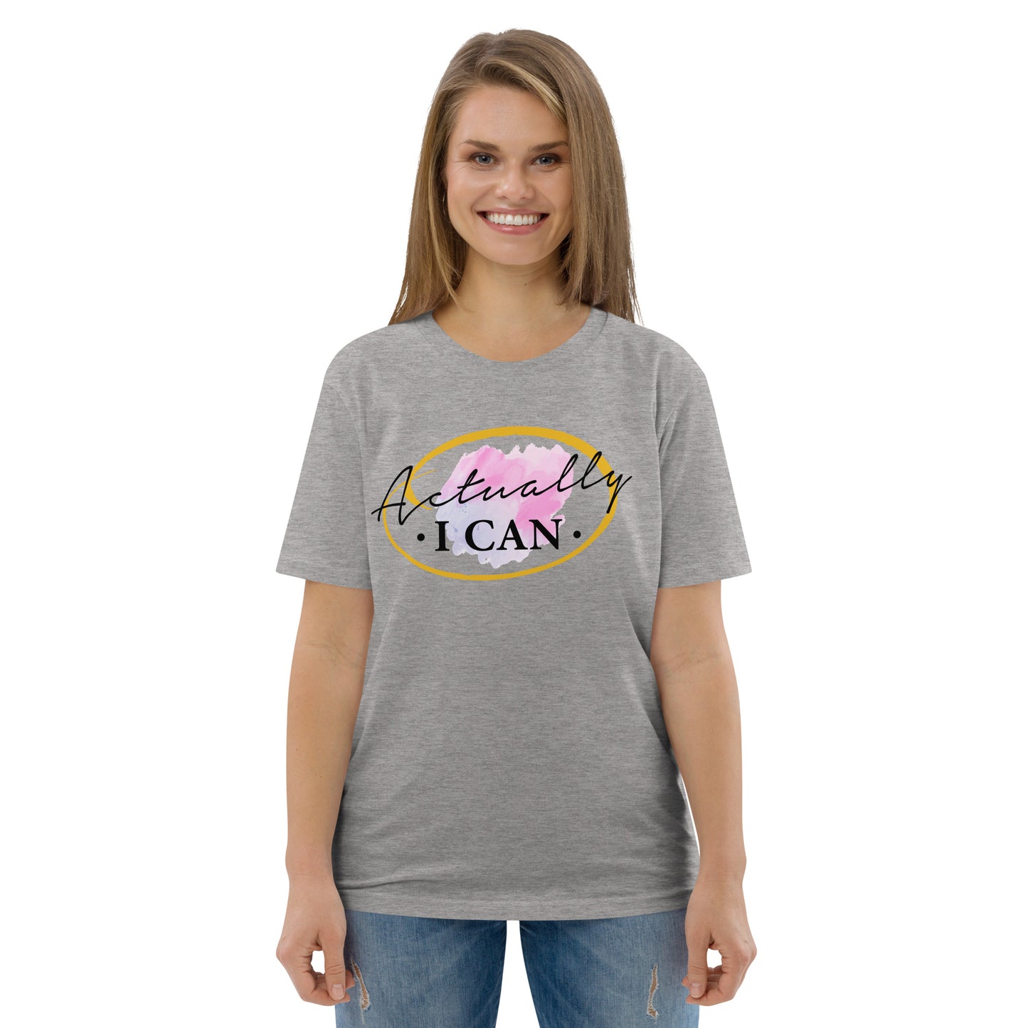 T-shirt unisexe en coton biologique avec message motivant "Actually, I Can"