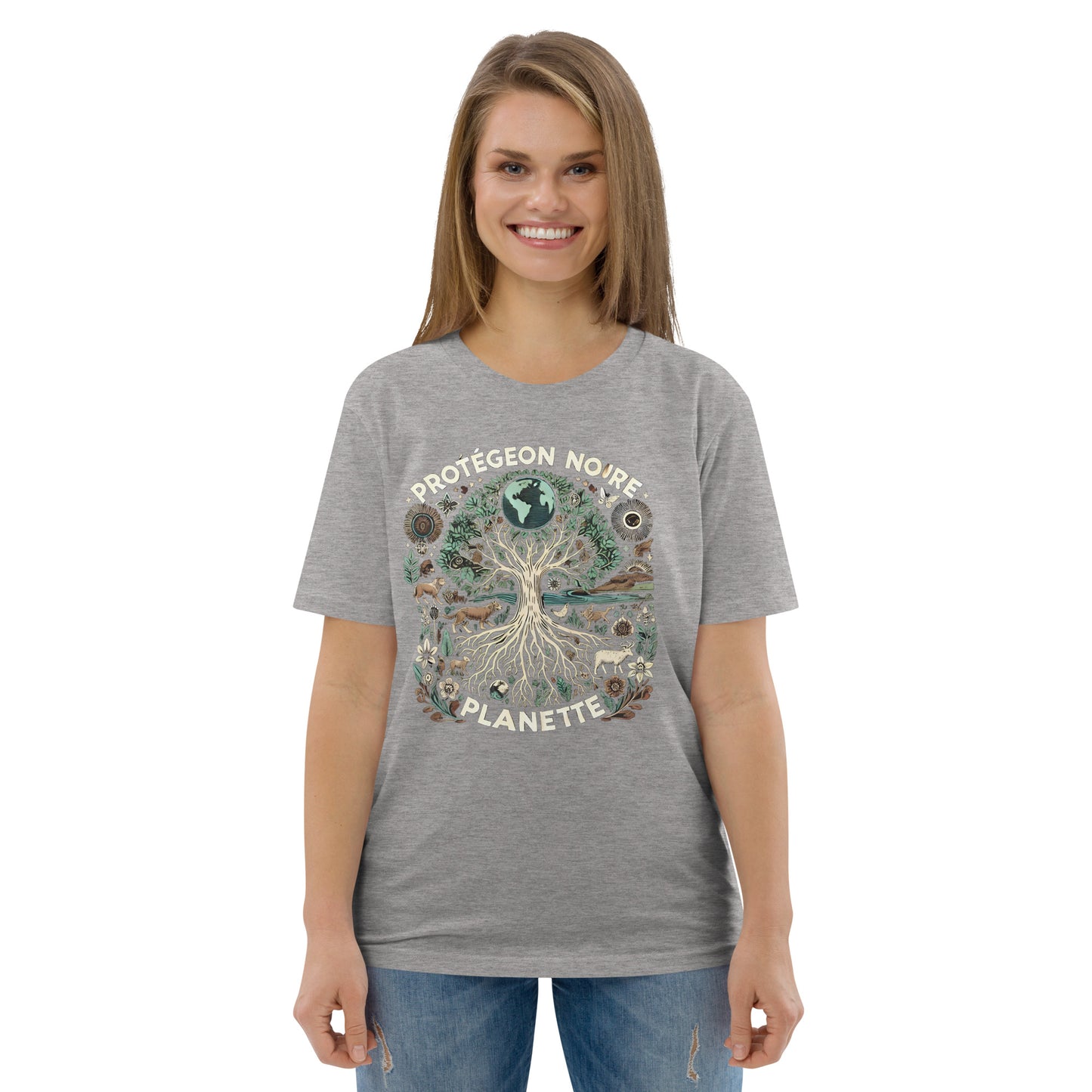 HOMAIX T-shirt unisexe en coton biologique avec design "Protégeons notre planète"