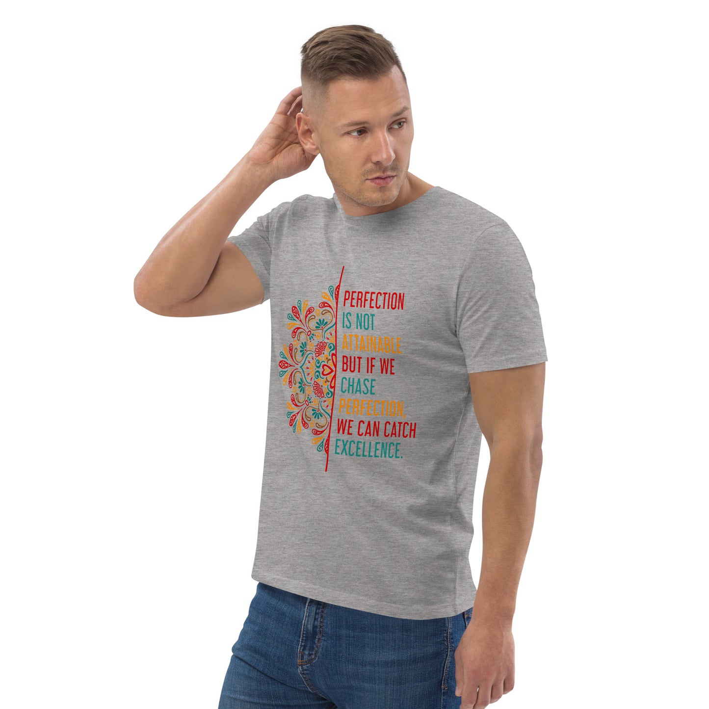 HOMAIX T-shirt unisexe en coton biologique avec message inspirant "Perfection is not attainable"