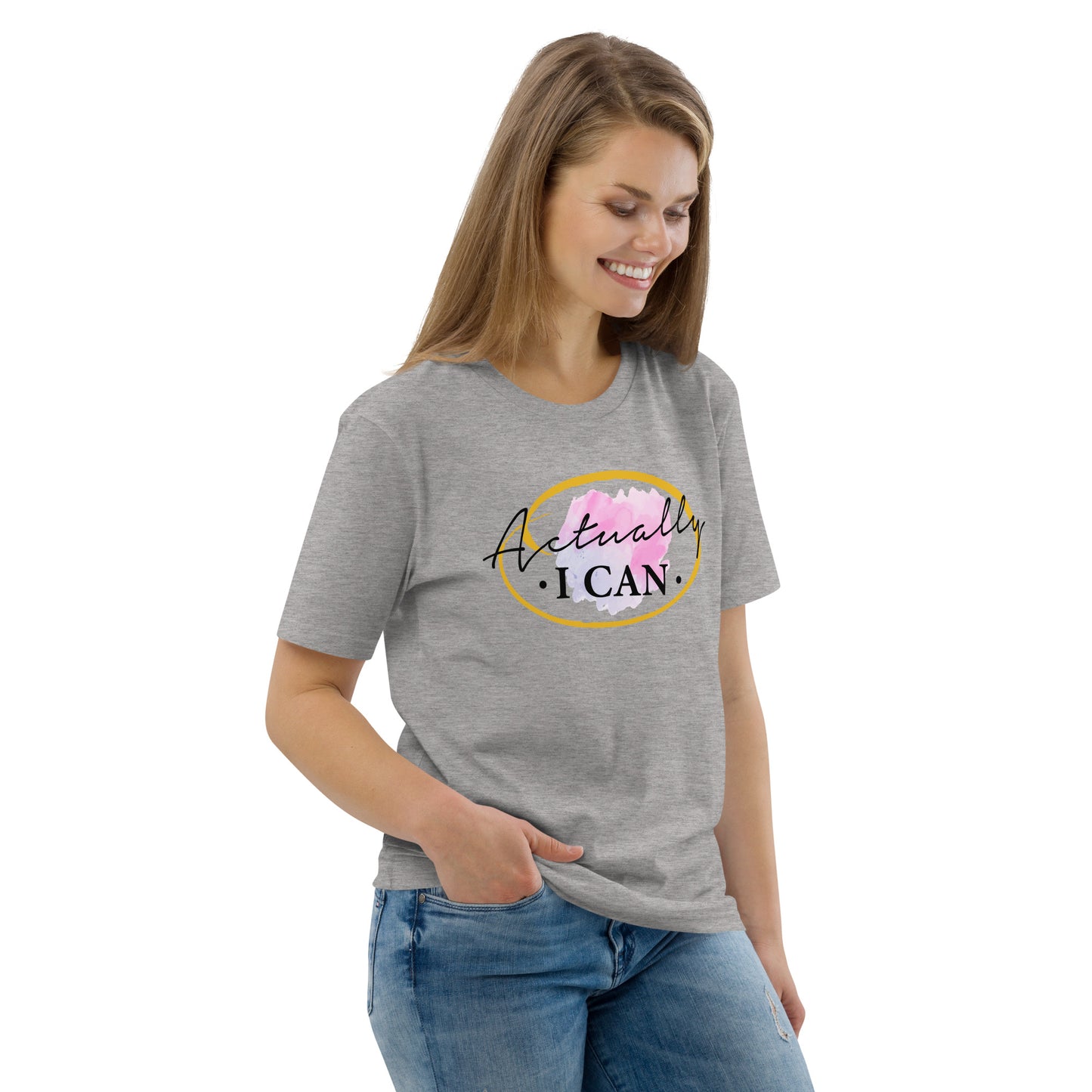 T-shirt unisexe en coton biologique avec message motivant "Actually, I Can"