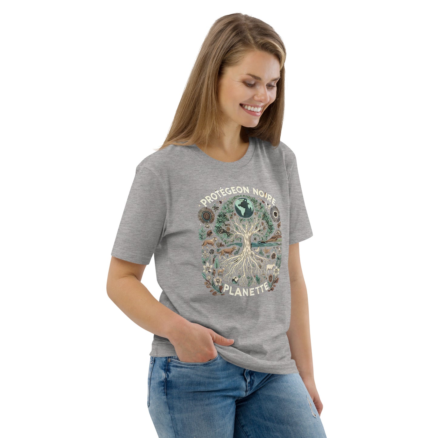 HOMAIX T-shirt unisexe en coton biologique avec design "Protégeons notre planète"