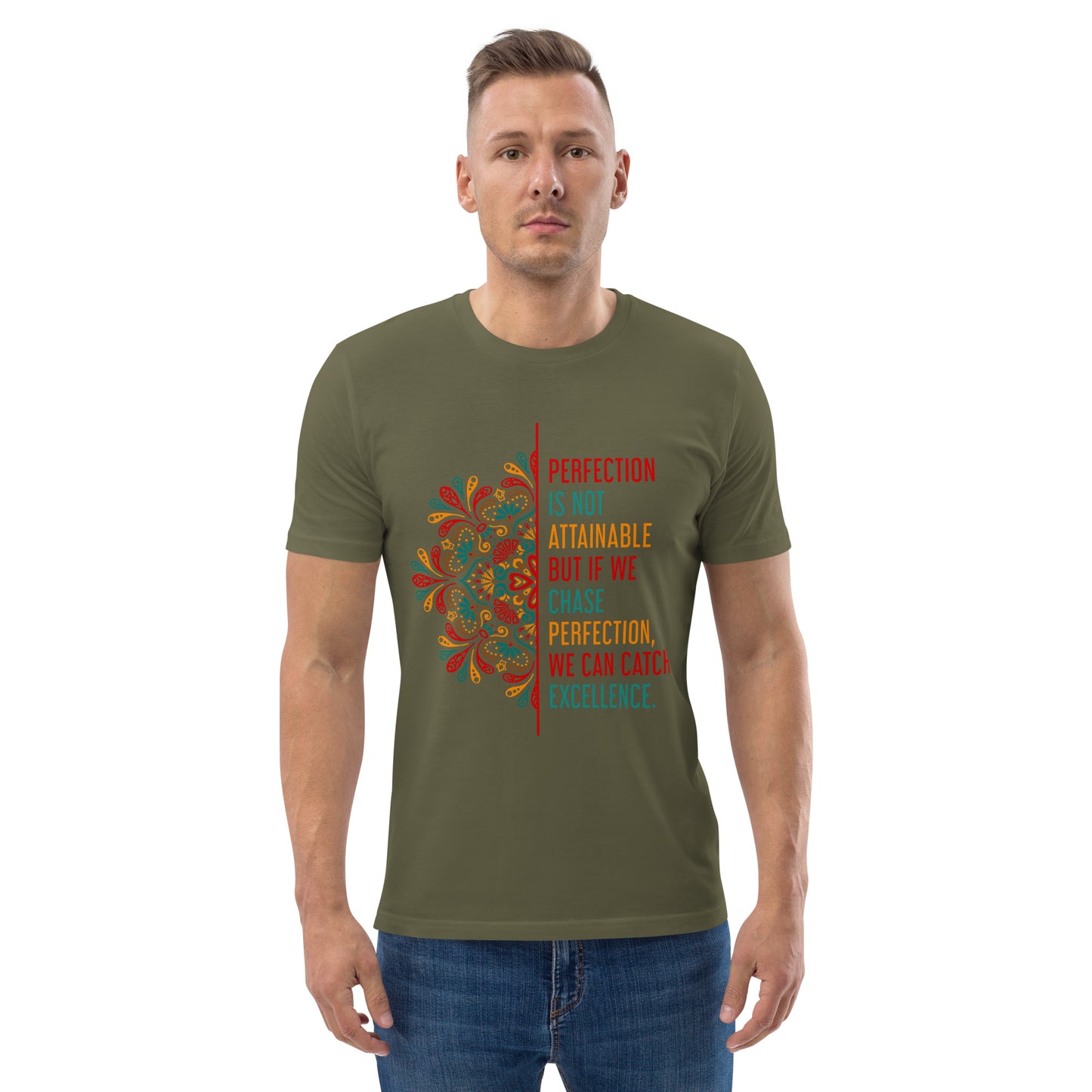 HOMAIX T-shirt unisexe en coton biologique avec message inspirant "Perfection is not attainable"
