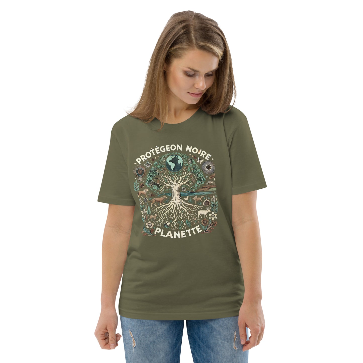 HOMAIX T-shirt unisexe en coton biologique avec design "Protégeons notre planète"