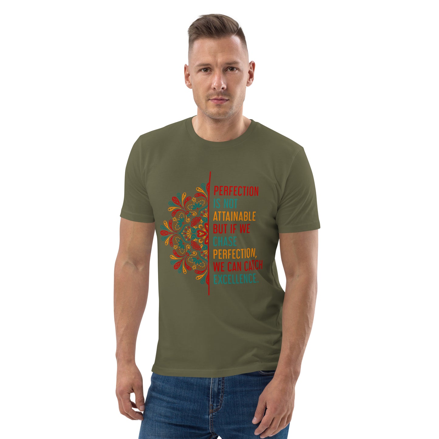 HOMAIX T-shirt unisexe en coton biologique avec message inspirant "Perfection is not attainable"