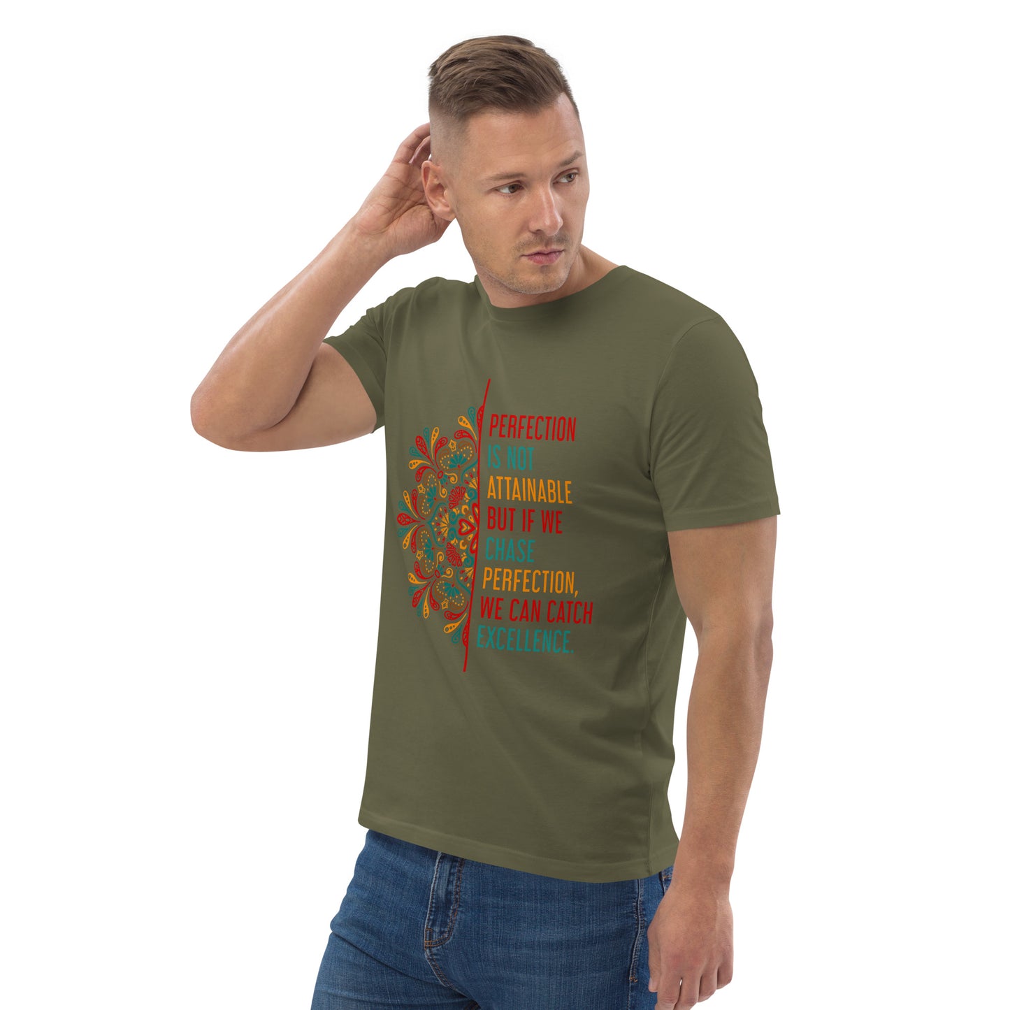 HOMAIX T-shirt unisexe en coton biologique avec message inspirant "Perfection is not attainable"