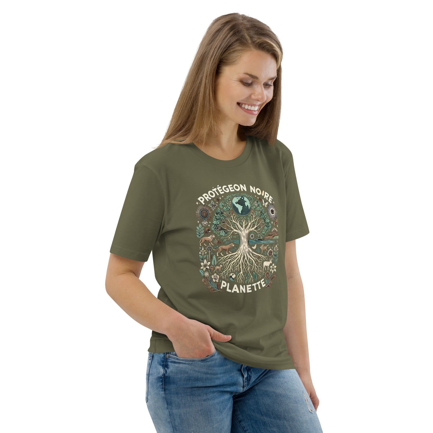 HOMAIX T-shirt unisexe en coton biologique avec design "Protégeons notre planète"