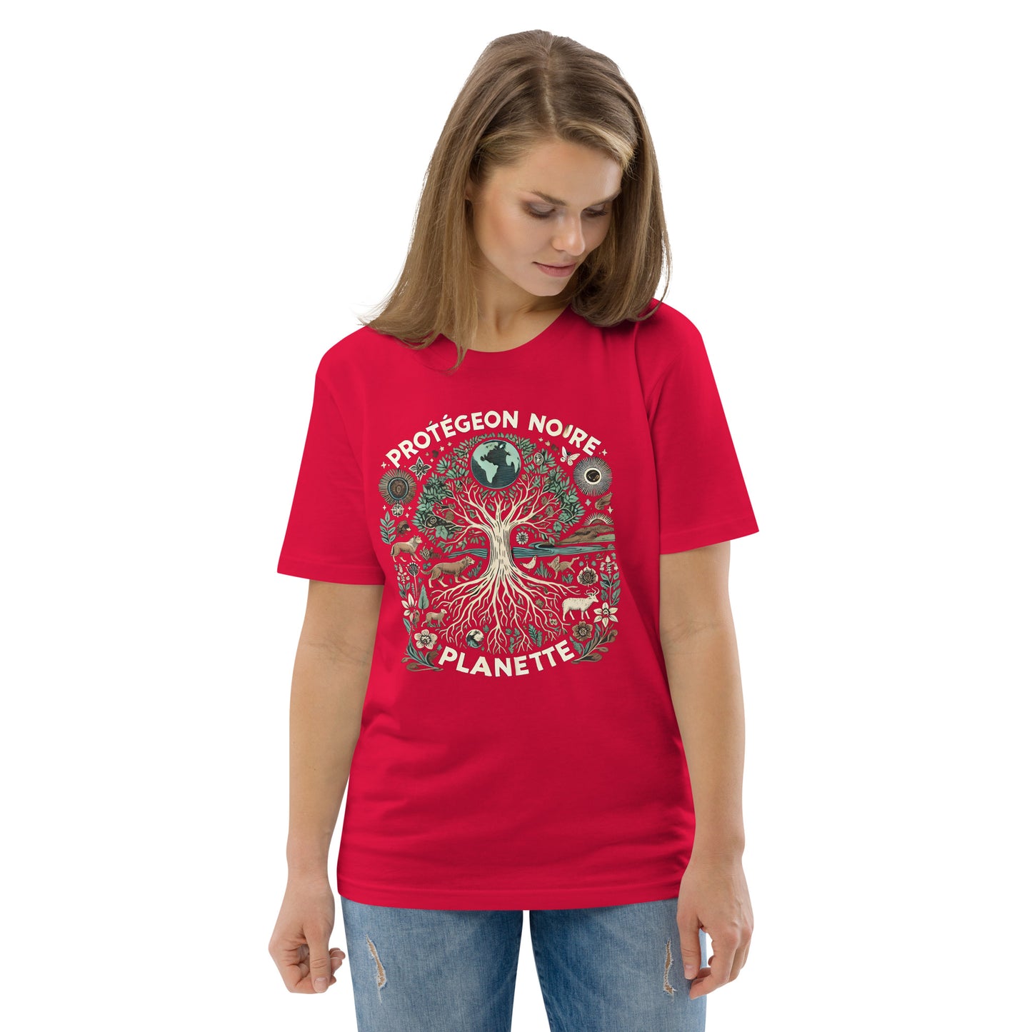 HOMAIX T-shirt unisexe en coton biologique avec design "Protégeons notre planète"