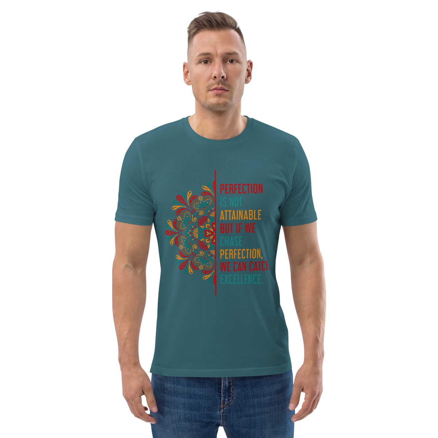 HOMAIX T-shirt unisexe en coton biologique avec message inspirant "Perfection is not attainable"