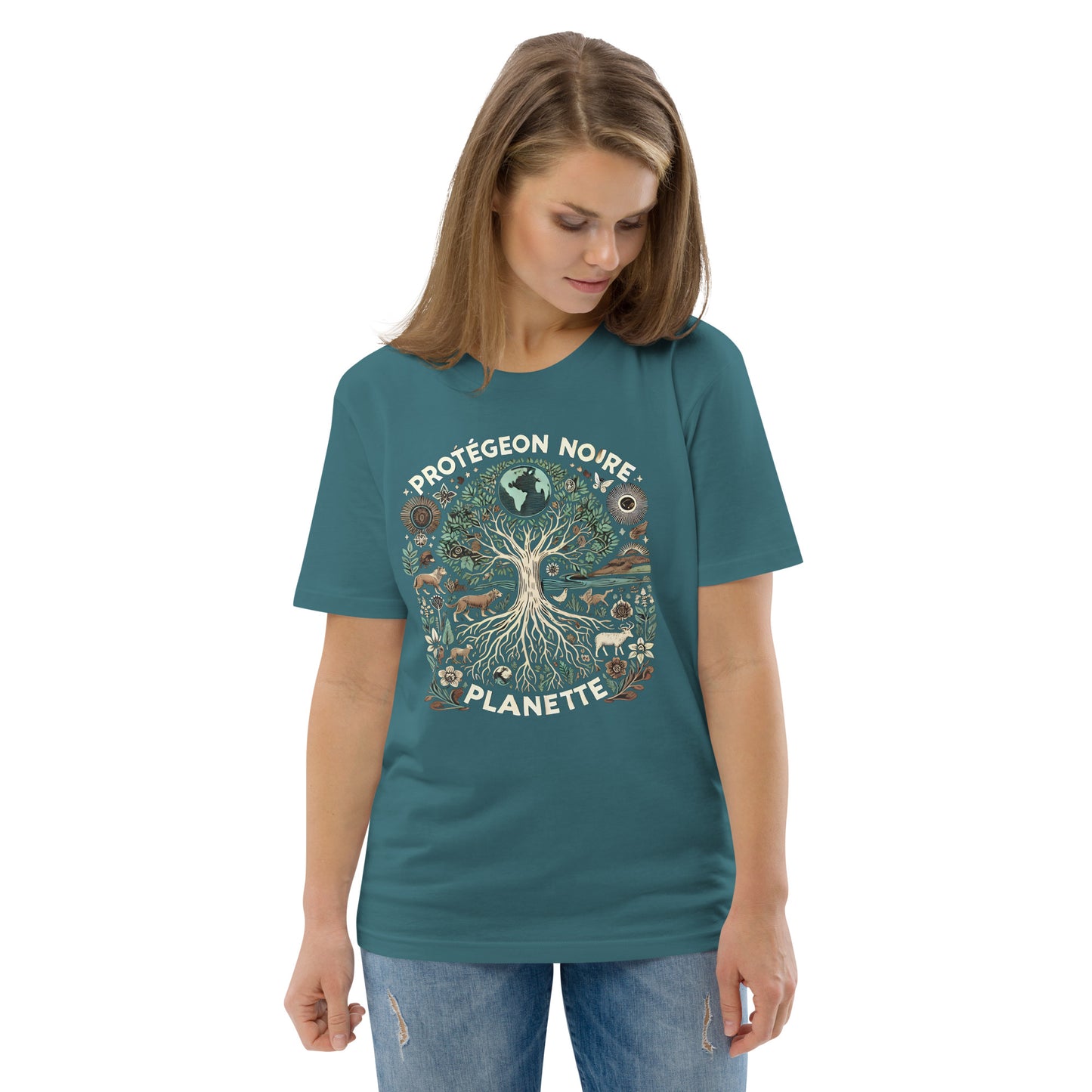 HOMAIX T-shirt unisexe en coton biologique avec design "Protégeons notre planète"