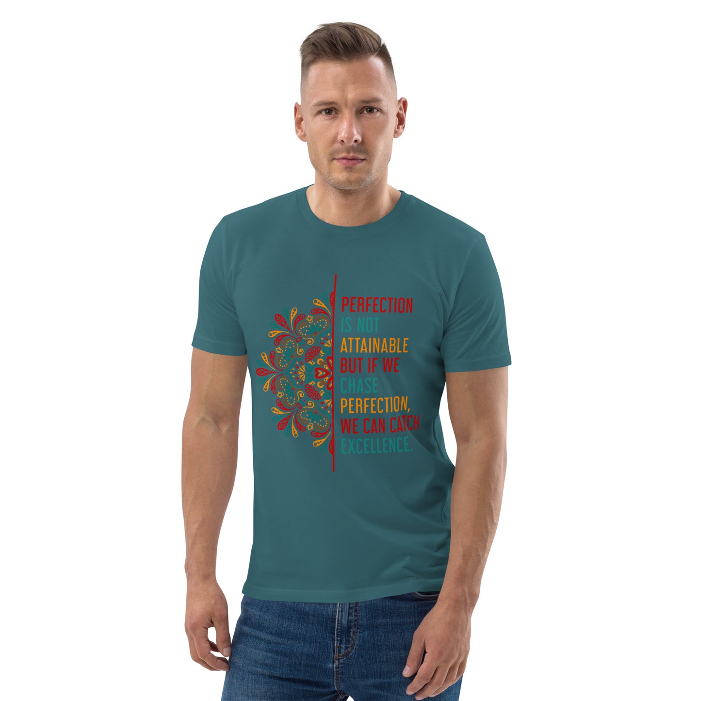 HOMAIX T-shirt unisexe en coton biologique avec message inspirant "Perfection is not attainable"