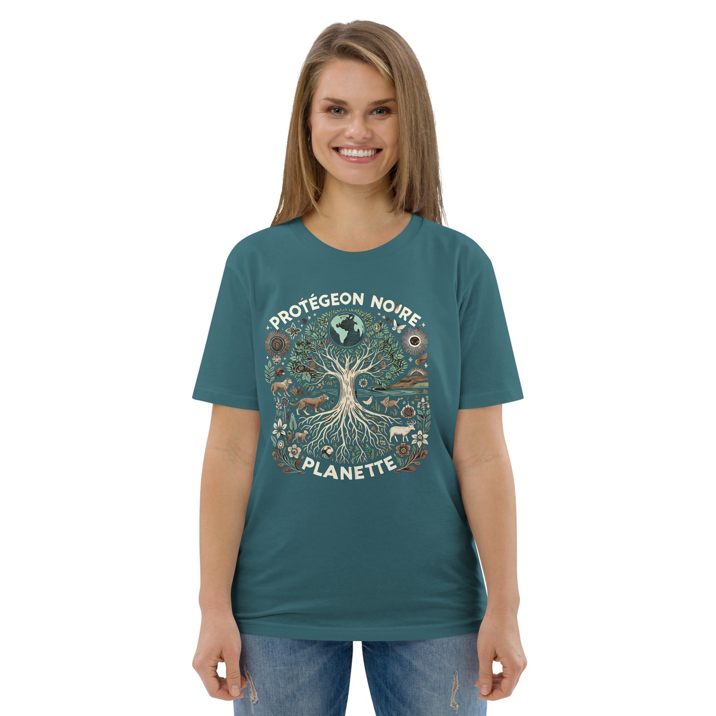 HOMAIX T-shirt unisexe en coton biologique avec design "Protégeons notre planète"